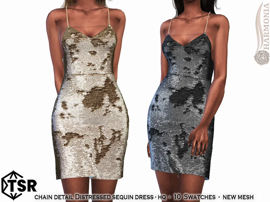 Chain Detail Distressed Sequin Dress