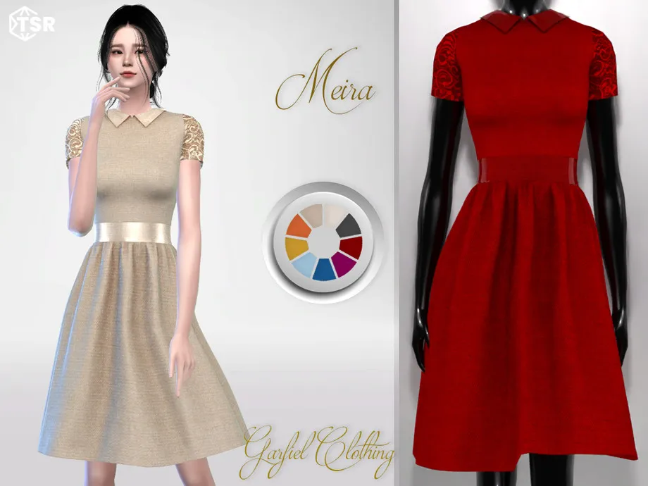 Meira -  Dress with lace sleeves and glittery belt