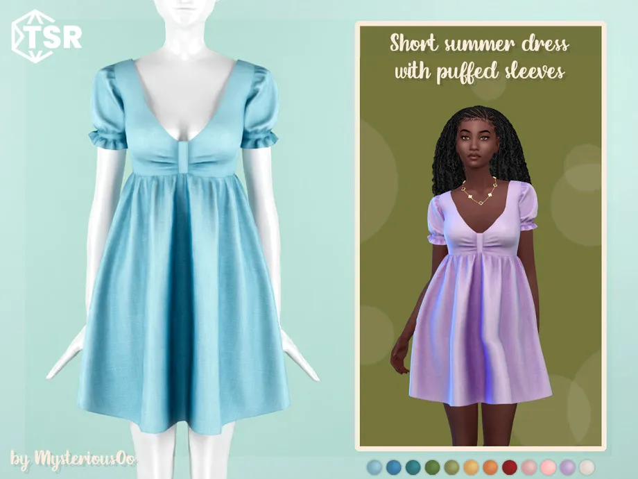 Short summer dress with puffed sleeves