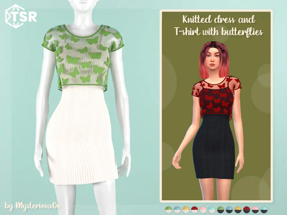Knitted dress and T-shirt with butterflies
