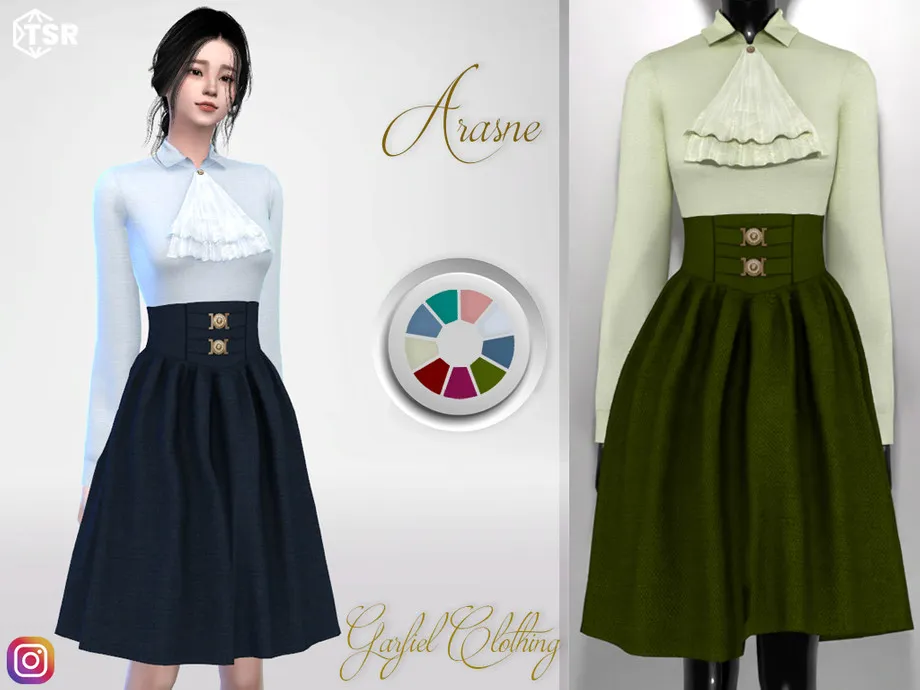 Arasne - Shirt with scarf and skirt with corset