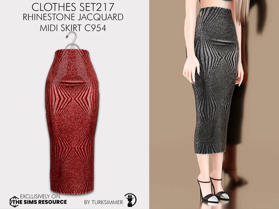 Clothes SET217 - Rhinestone Jacquard Midi Skirt C954