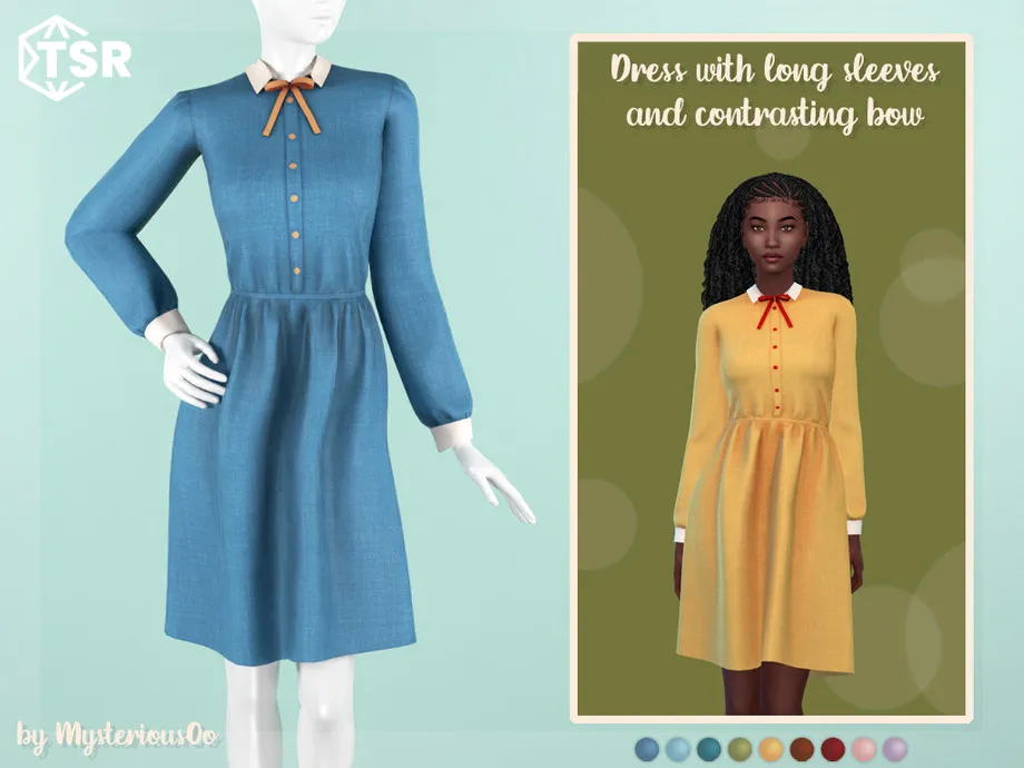 Dress with long sleeves and contrasting bow
