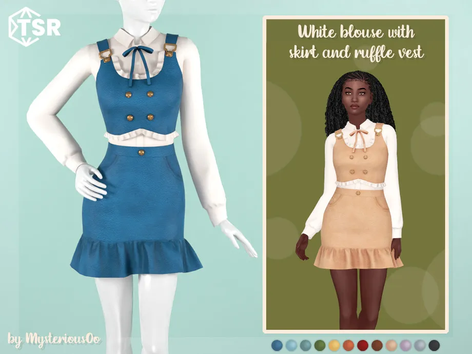 White blouse with skirt and ruffle vest