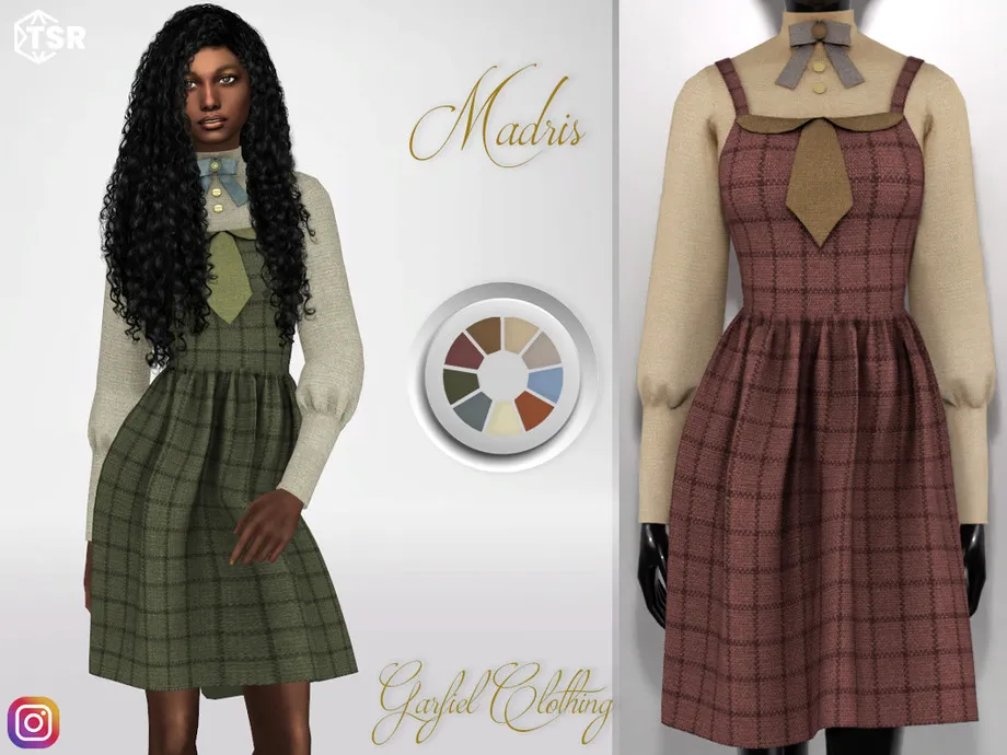 Madris - Checkered vintage dress with bow and tie