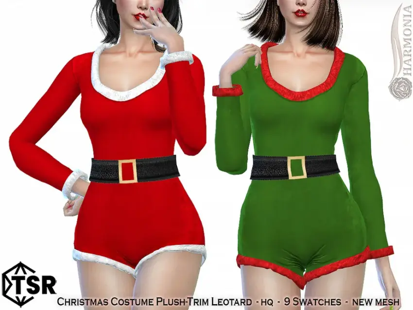 Christmas Costume Plush-Trim Leotard - Image 1