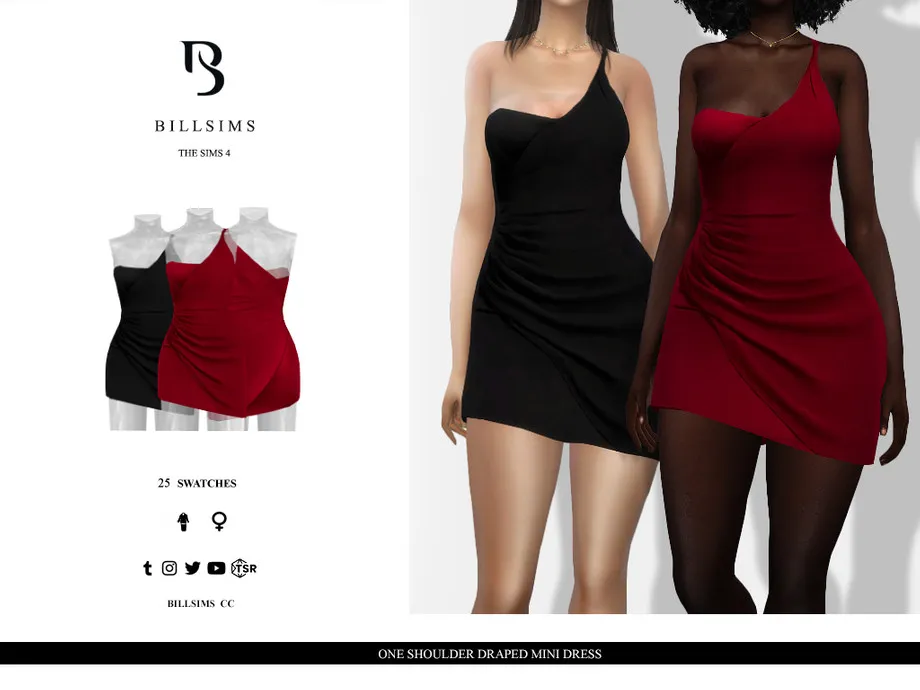 One Shoulder Draped Mini Dress