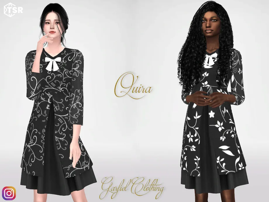 Quira - Black dress with white pattern
