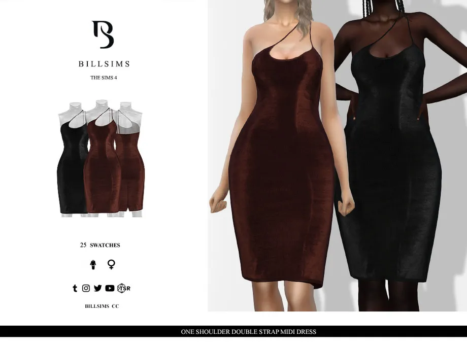 One Shoulder Double Strap Midi Dress