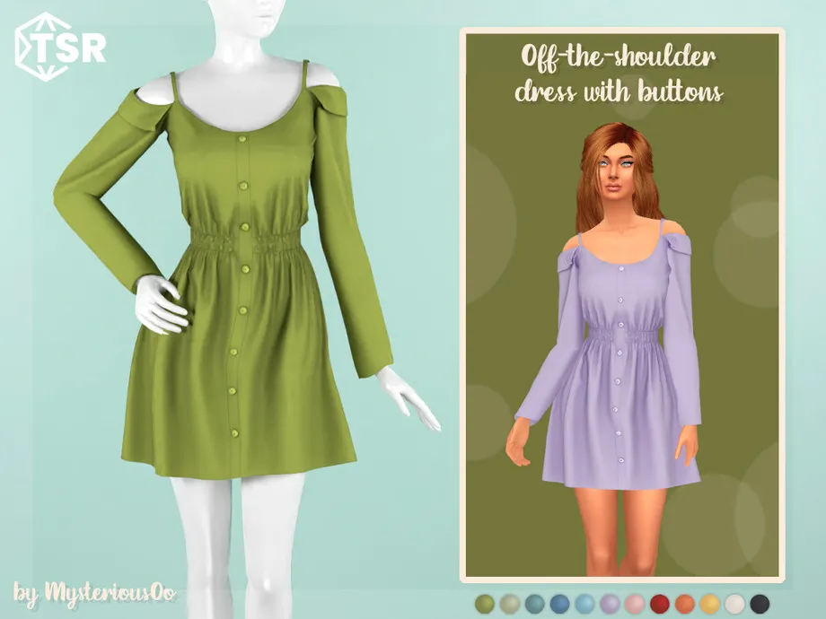 Off-the-shoulder dress with buttons