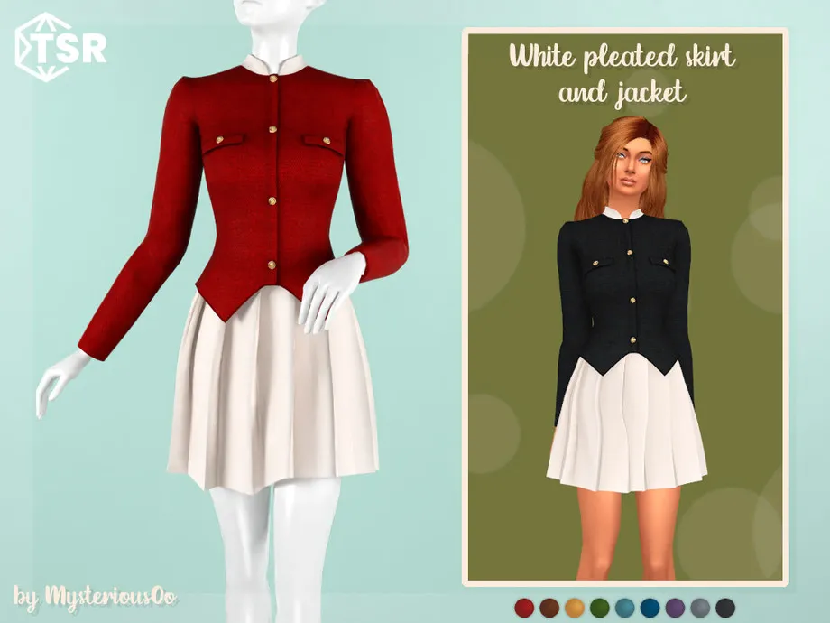 White pleated skirt and jacket