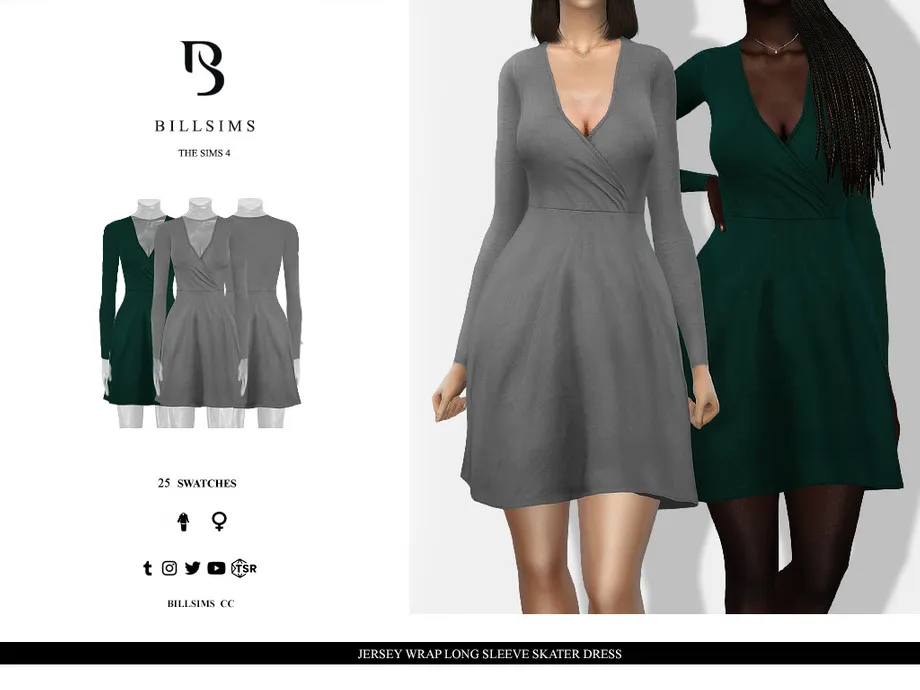 Jersey Wrap Long Sleeve Skater Dress