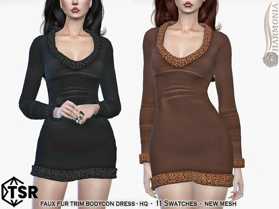 Faux Fur Trim Bodycon Dress