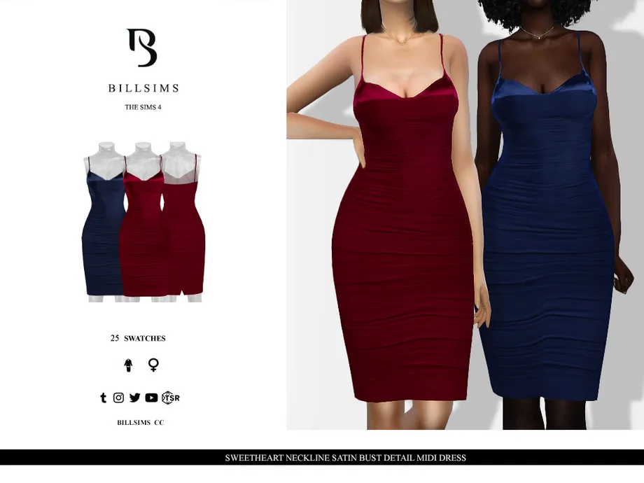 Sweetheart Neckline Satin Bust Detail Midi Dress