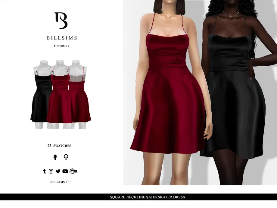 Square Neckline Satin Skater Dress