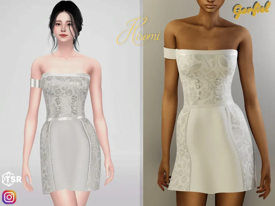 Hiromi -  Bandeau dress. Shiny elements and floral pattern.