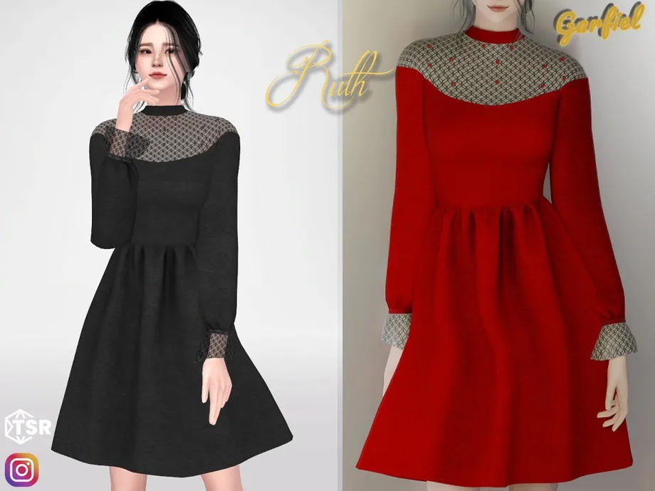 Ruth - Velvet dress with tulle top and cuffs