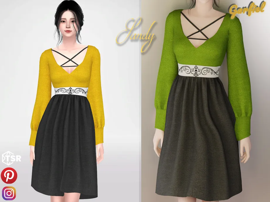 Sandy - Dress with ribbons and an ornament on the belt