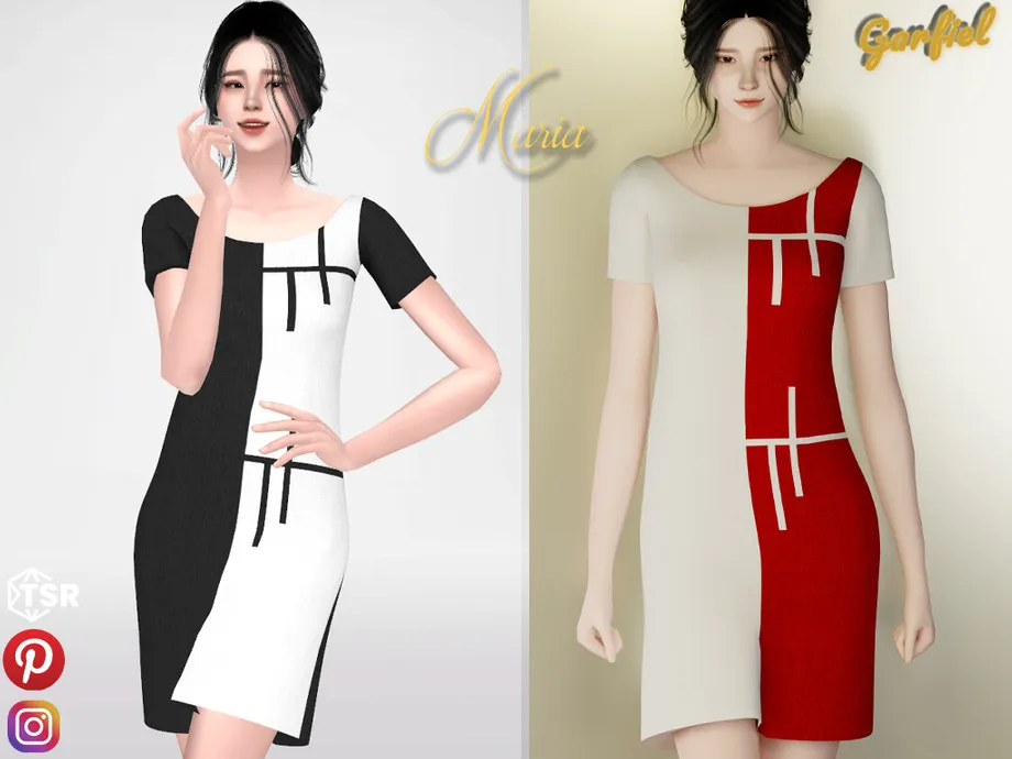 Maria - Simple two-tone dress with geometric inserts