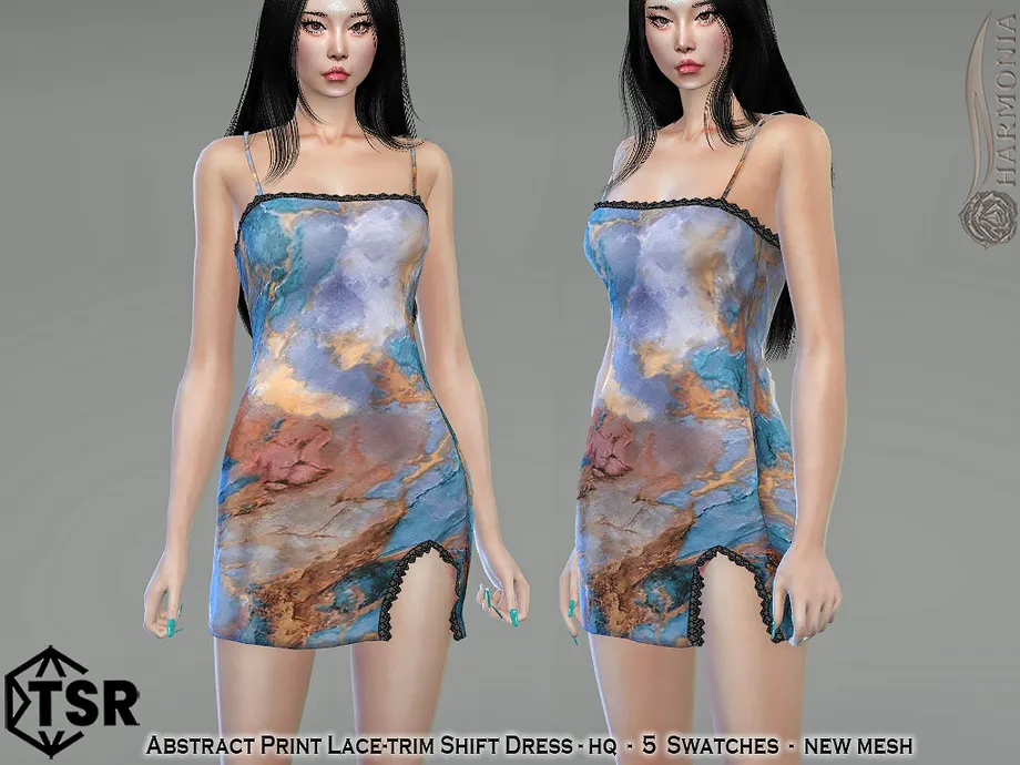 Abstract Print Lace-trim Shift Dress