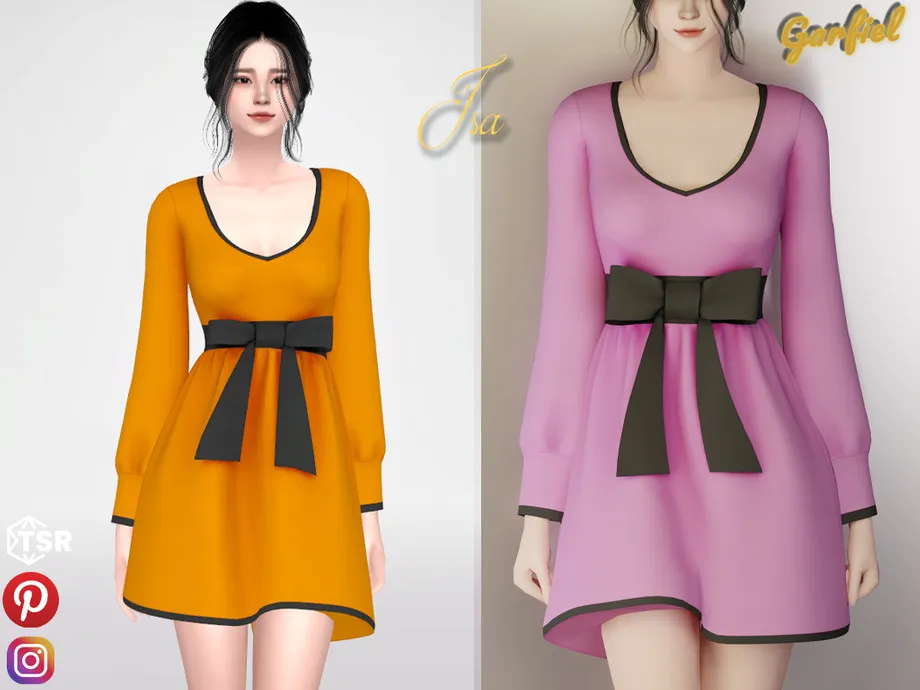 Isa - Dress with a bow, neckline and stripes