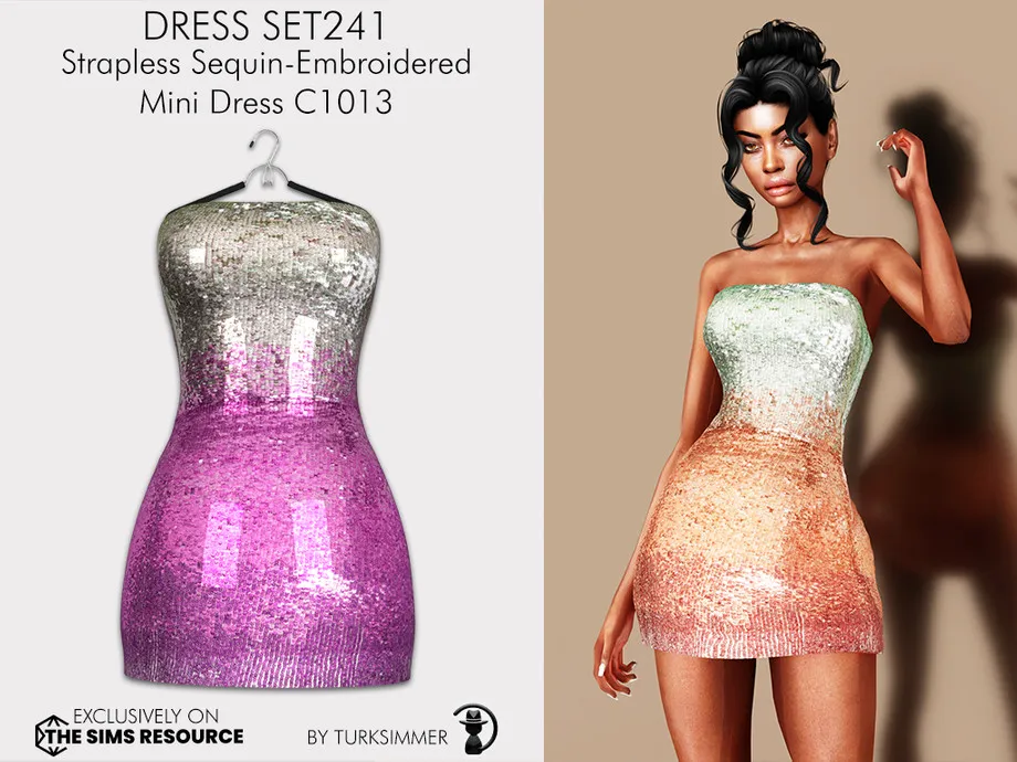 Dress SET241 - Strapless Sequin-Embroidered Mini Dress C1013