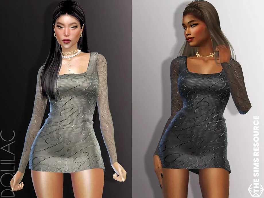 Gem-Embellished Sheer Sleeve Mini Dress DO780