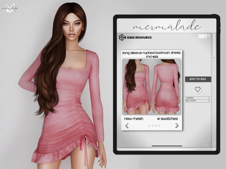 Long Sleeve Ruched Bodycon Dress MC453