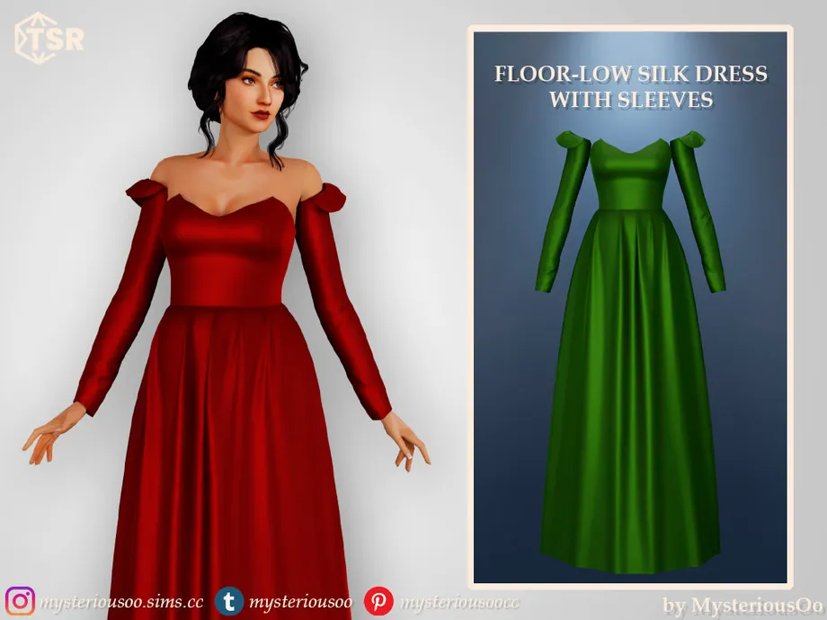 Floor-low silk dress with sleeves