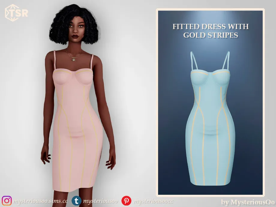 Fitted dress with gold stripes