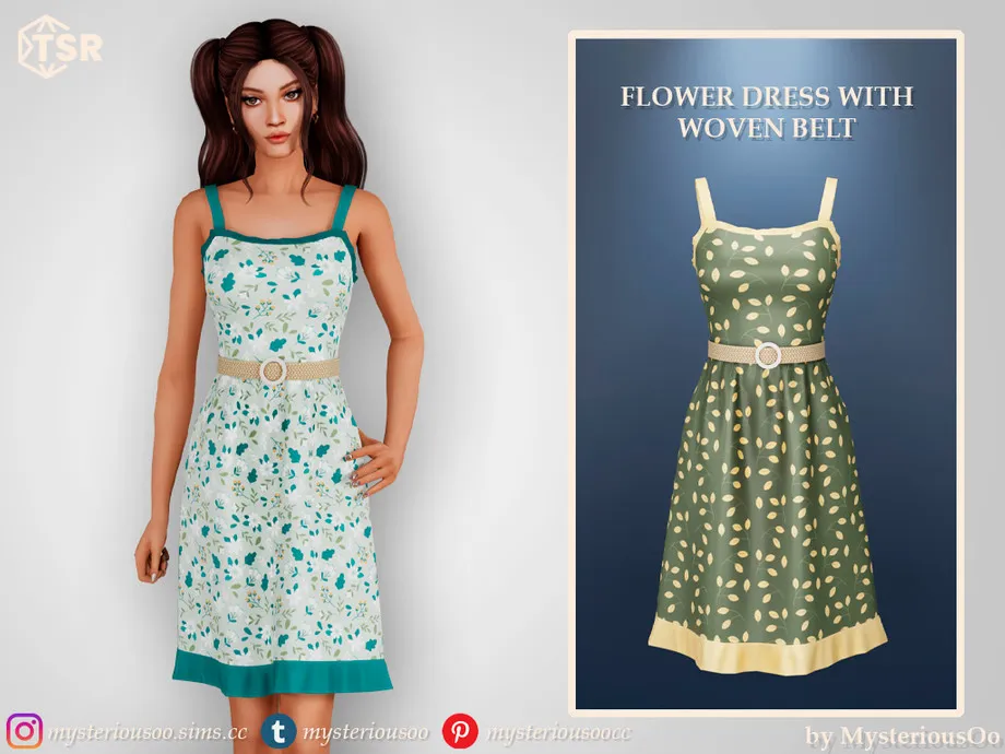 Flower dress with woven belt