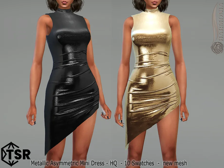 Metallic Asymmetric Mini Dress