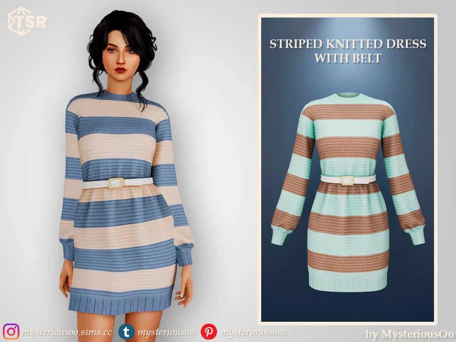 Striped knitted dress with belt