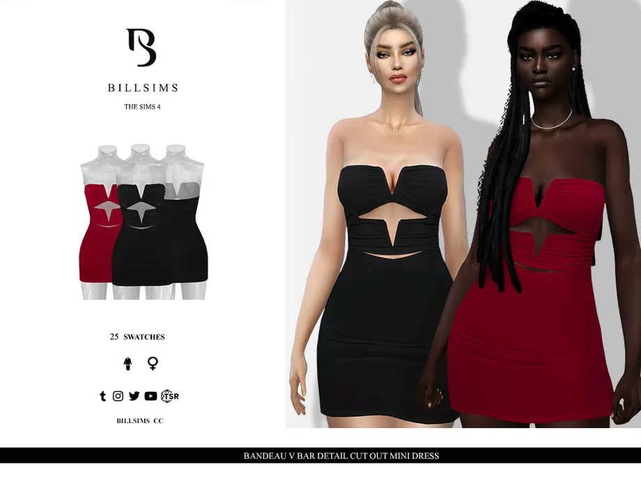 Bandeau V Bar Detail Cut Out Mini Dress