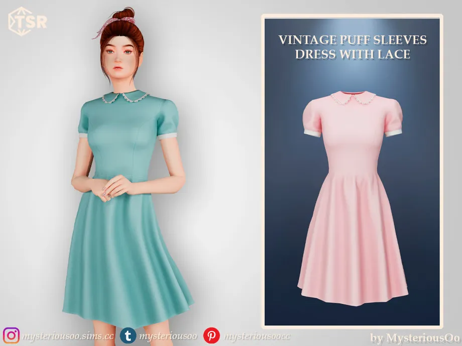 Vintage puff sleeve dress with lace