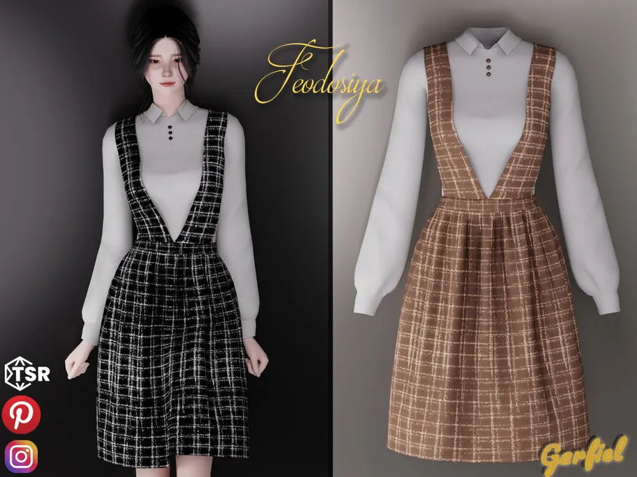 Feodosiya - Checkered Overall Dress with White Shirt