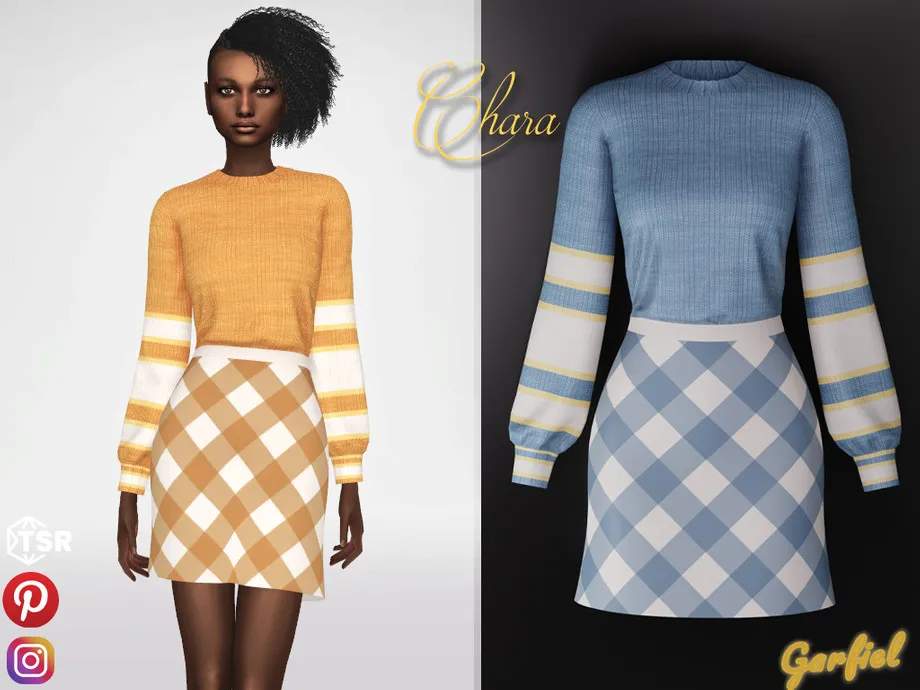 Chara - Checkered skirt and striped sweater