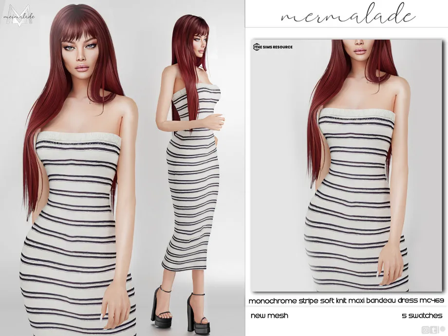 Monochrome Stripe Soft Knit Maxi Bandeau Dress MC469