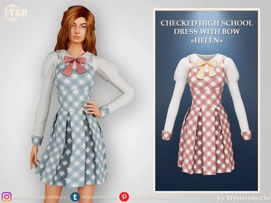 Checked high school dress with bow "Helen"