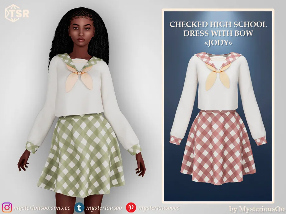 Checked high school dress with bow "Jody"
