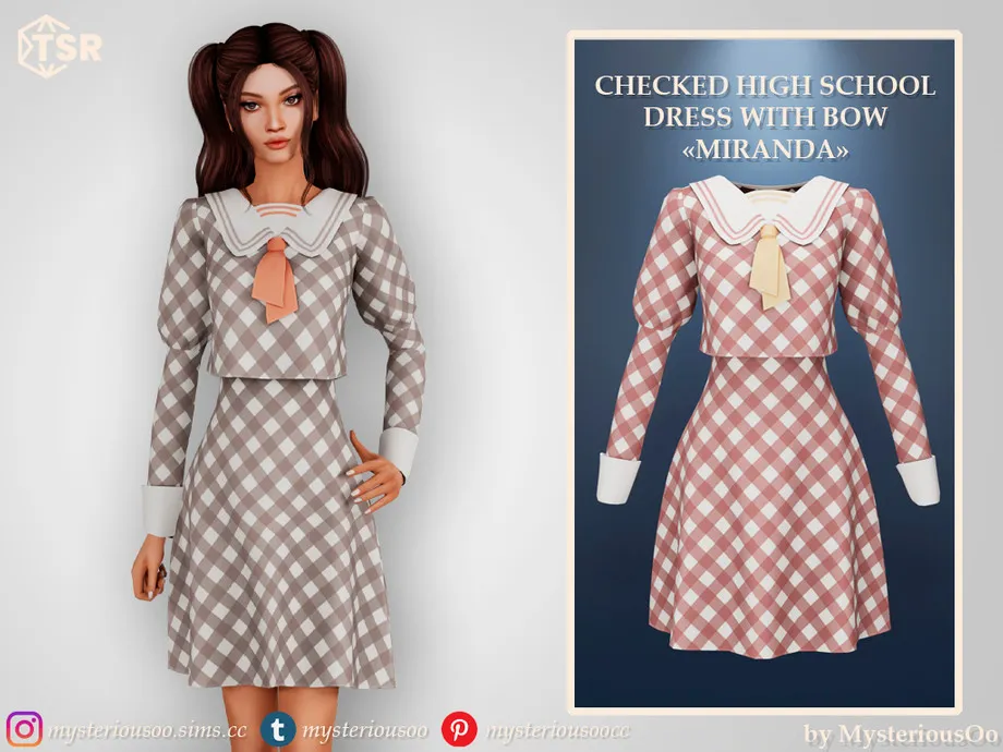 Checked high school dress with bow "Miranda"