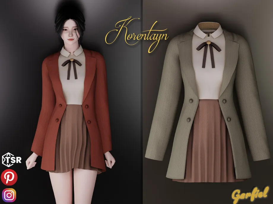 Korentayn -  Coat, shirt with bow and accordion skirt