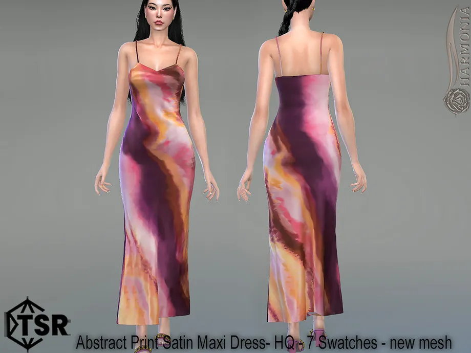 Abstract Print Satin Maxi Dress