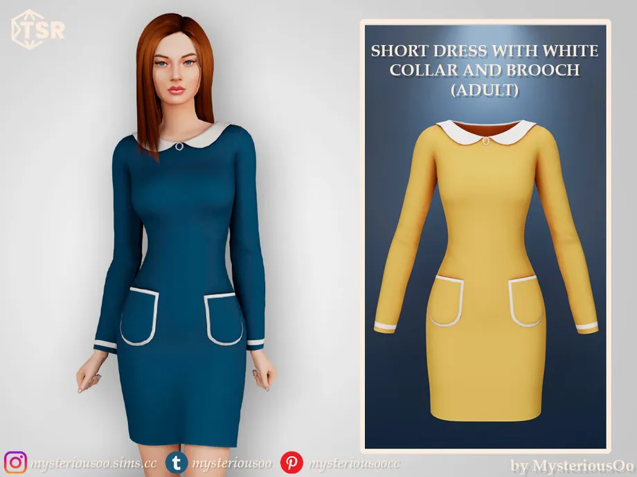 Short dress with white collar and brooch Adult