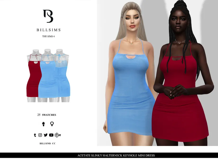 Acetate Slinky Halterneck Keyhole Mini Dress