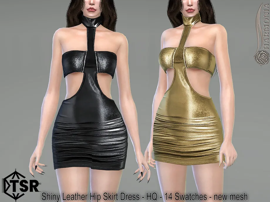 Shiny Leather Hip-Skirt Dress