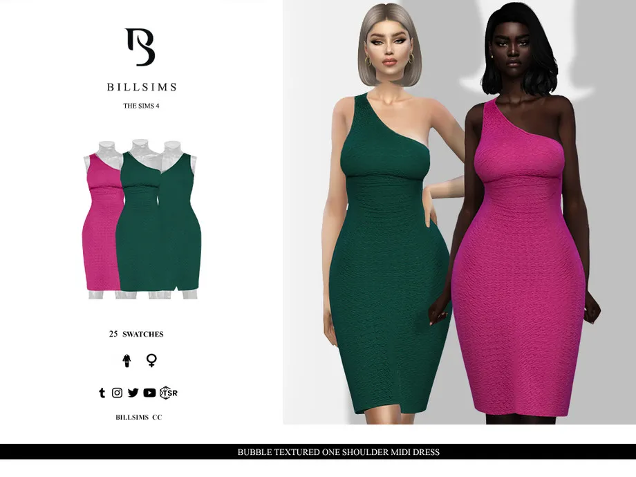 Bubble Textured One Shoulder Midi Dress