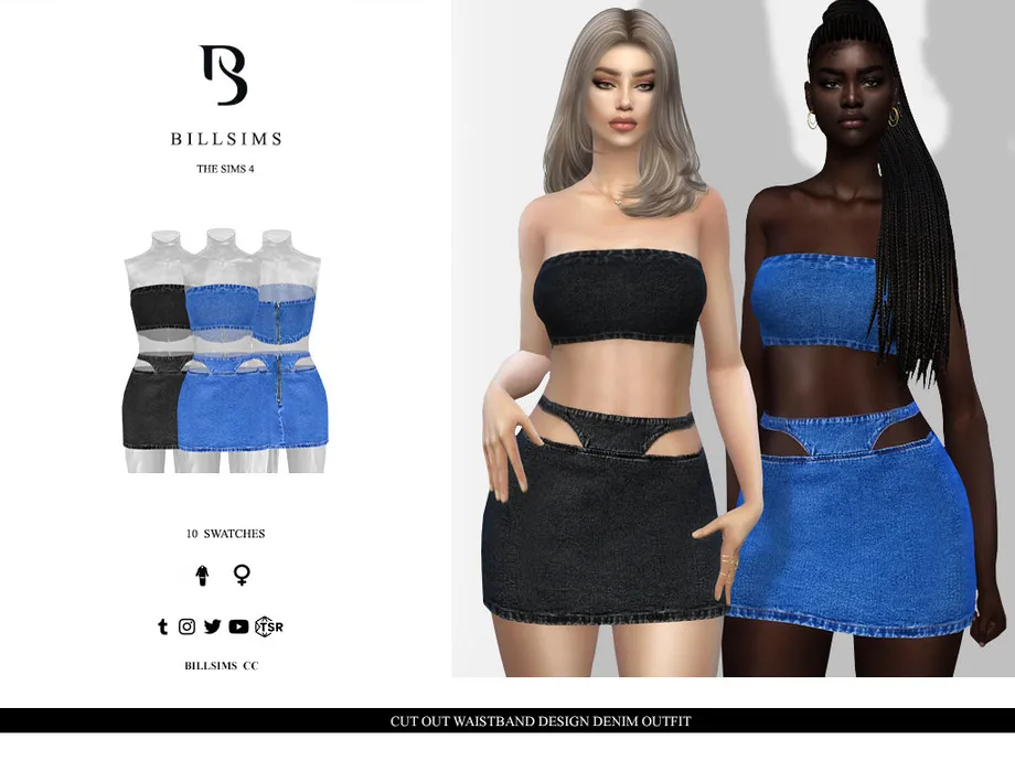 Cut Out Waistband Design Denim Outfit