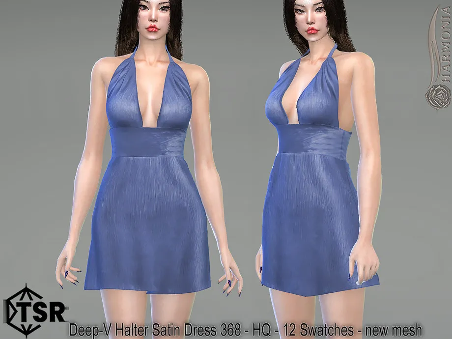 Deep-V Halter Satin Dress 368