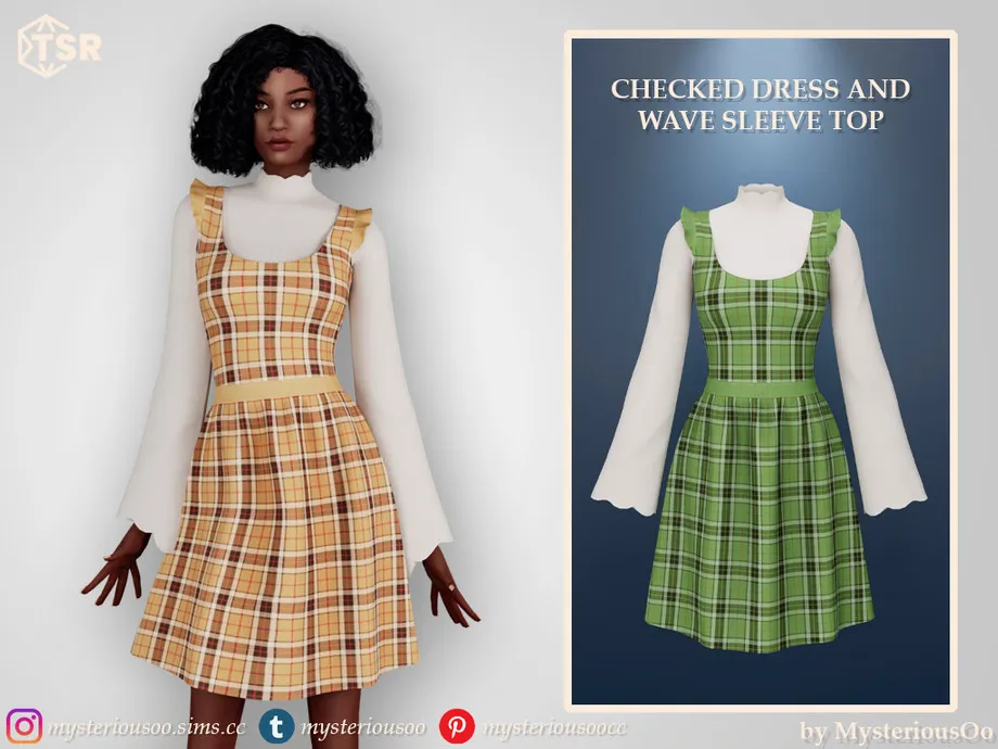 Checked dress and wave sleeve top